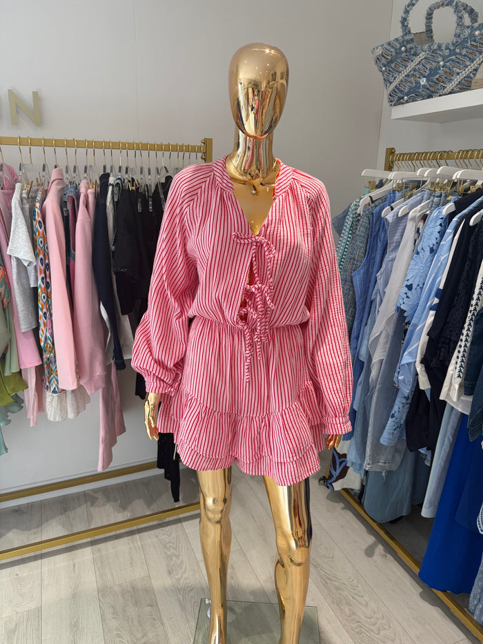 Pinstripe Tie Up Frill Playsuit (2 Colours)