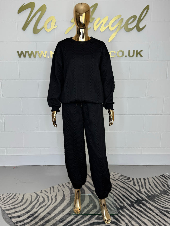 Plait Quilted Detail Cuffed Round Neck Tracksuit Co-ord (2 Colours)