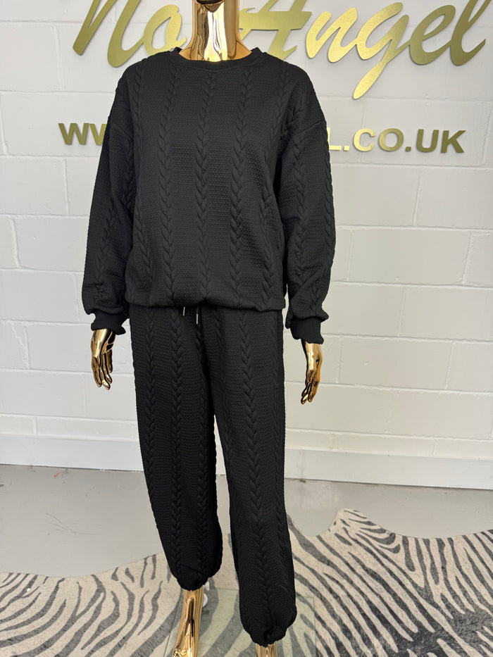 Plait Quilted Detail Cuffed Round Neck Tracksuit Co-ord (2 Colours)