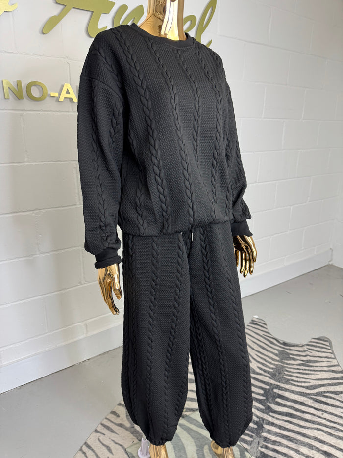 Plait Quilted Detail Cuffed Round Neck Tracksuit Co-ord (2 Colours)