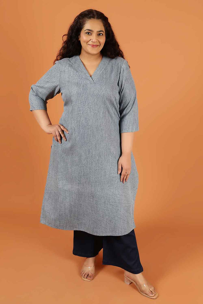 Plus Size Acid Wash Denim Cotton Kurta