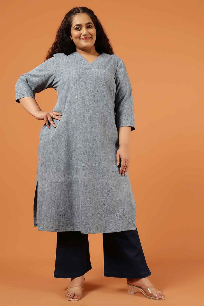 Plus Size Acid Wash Denim Cotton Kurta