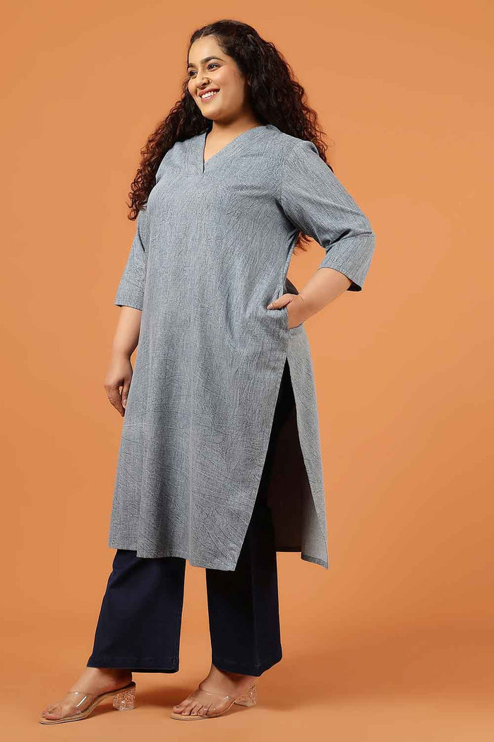 Plus Size Acid Wash Denim Cotton Kurta