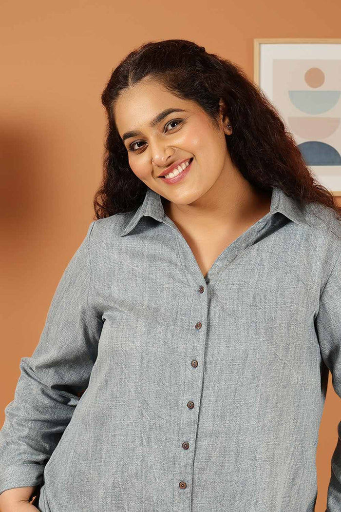 Plus Size Acid Wash Denim Cotton Shirt