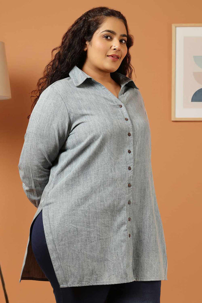 Plus Size Acid Wash Denim Cotton Shirt