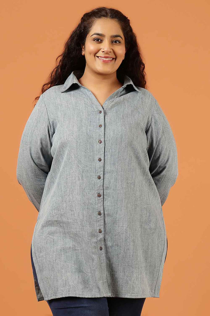 Plus Size Acid Wash Denim Cotton Shirt