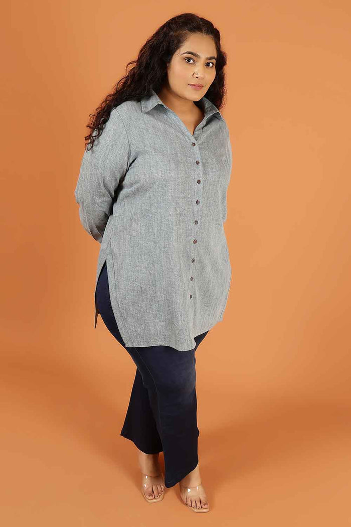 Plus Size Acid Wash Denim Cotton Shirt