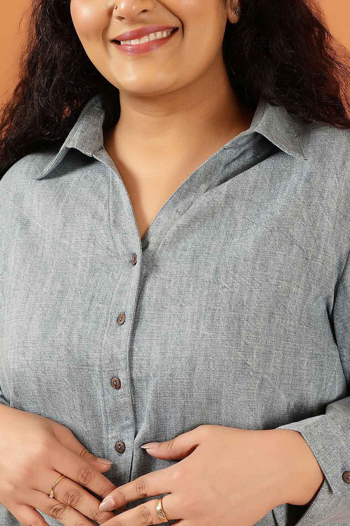 Plus Size Acid Wash Denim Cotton Shirt