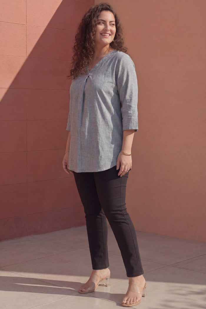 Plus Size Acid Wash Denim Cotton Top