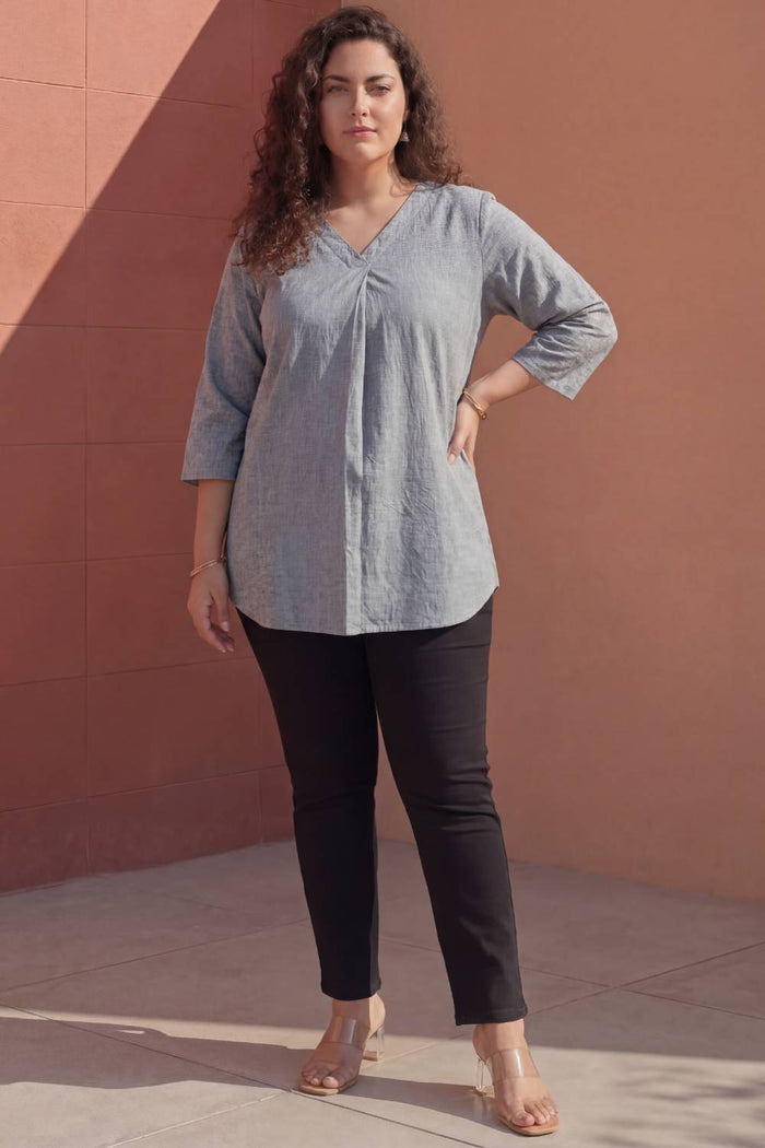 Plus Size Acid Wash Denim Cotton Top