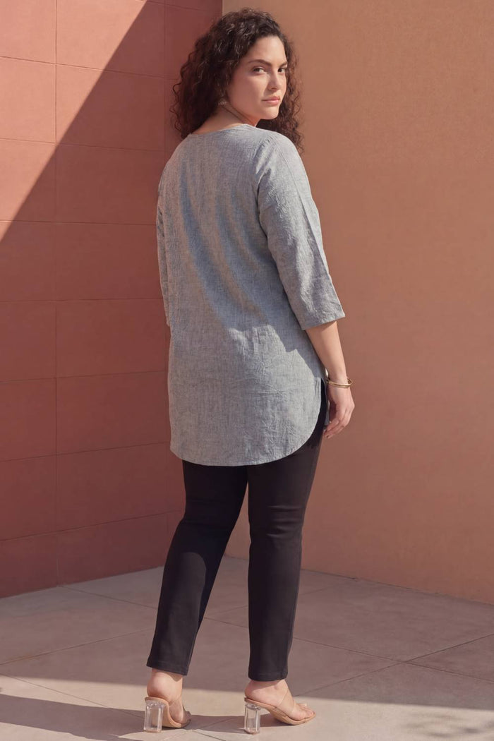 Plus Size Acid Wash Denim Cotton Top