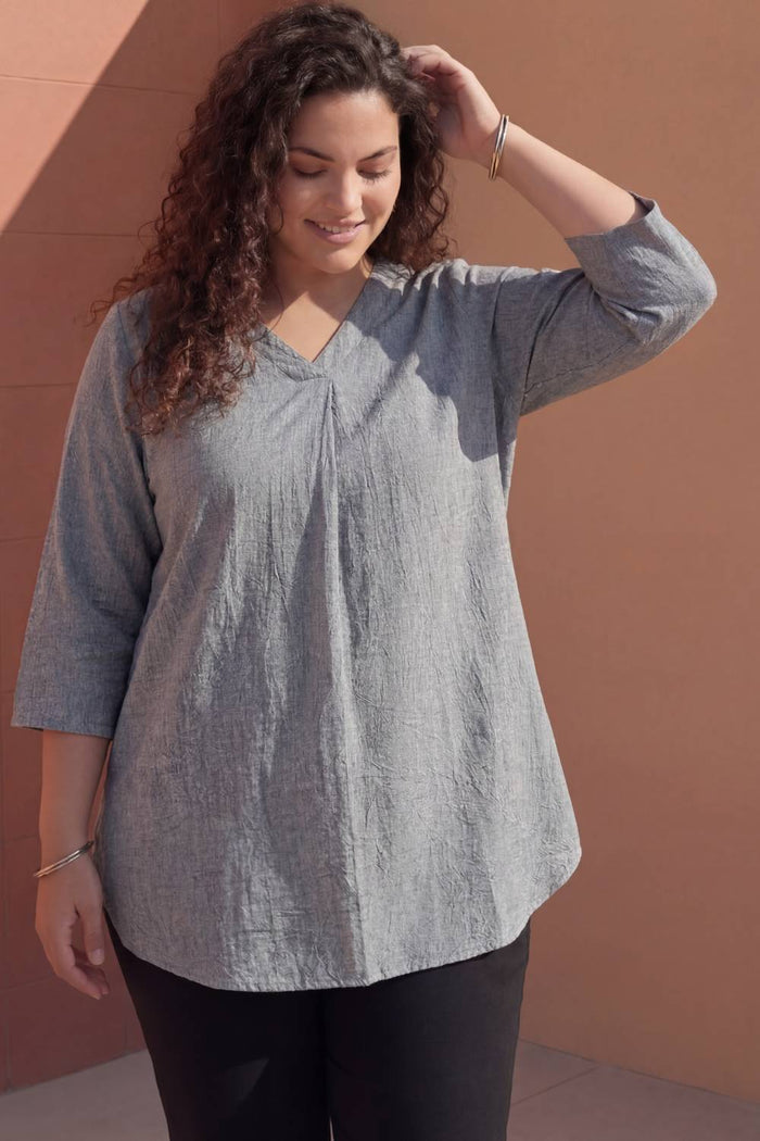 Plus Size Acid Wash Denim Cotton Top