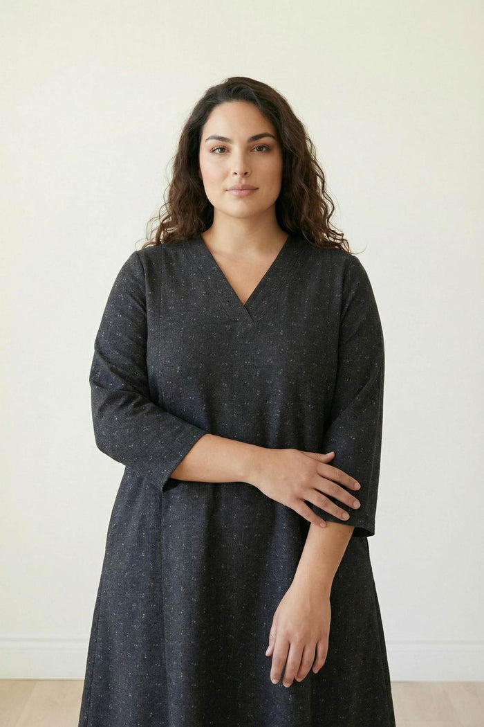 Plus Size Ash Black Denim Cotton Dress