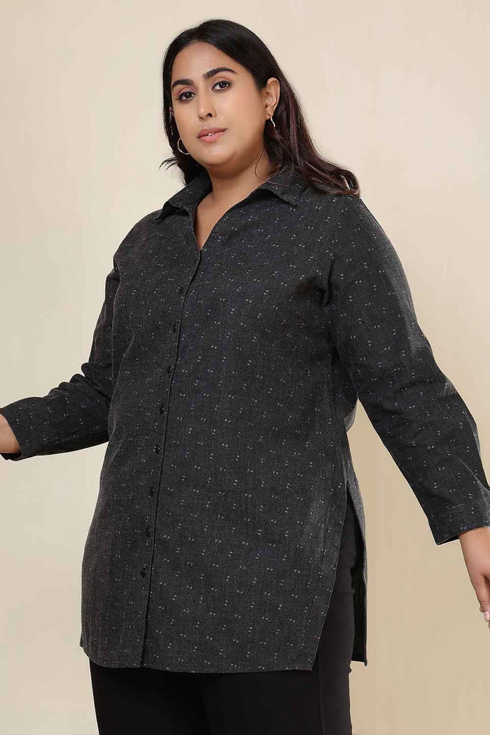 Plus Size Ash Black Denim Cotton Shirt