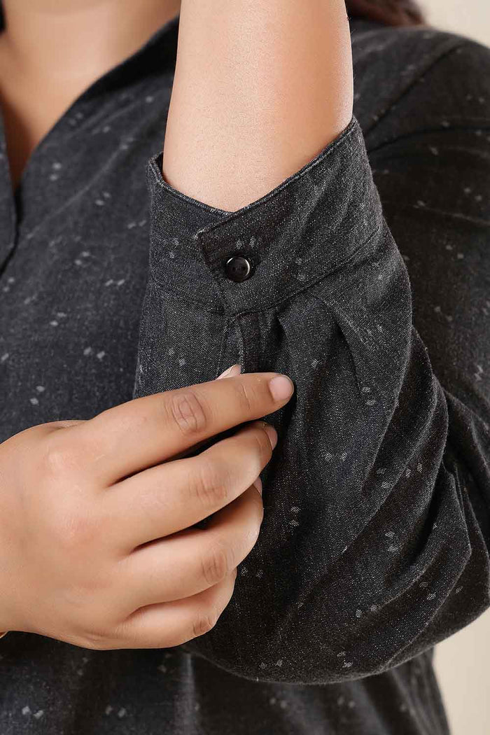 Plus Size Ash Black Denim Cotton Shirt