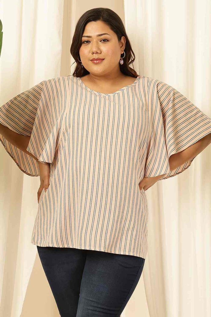Plus Size Baby Pink Striped Cotton Flare Top