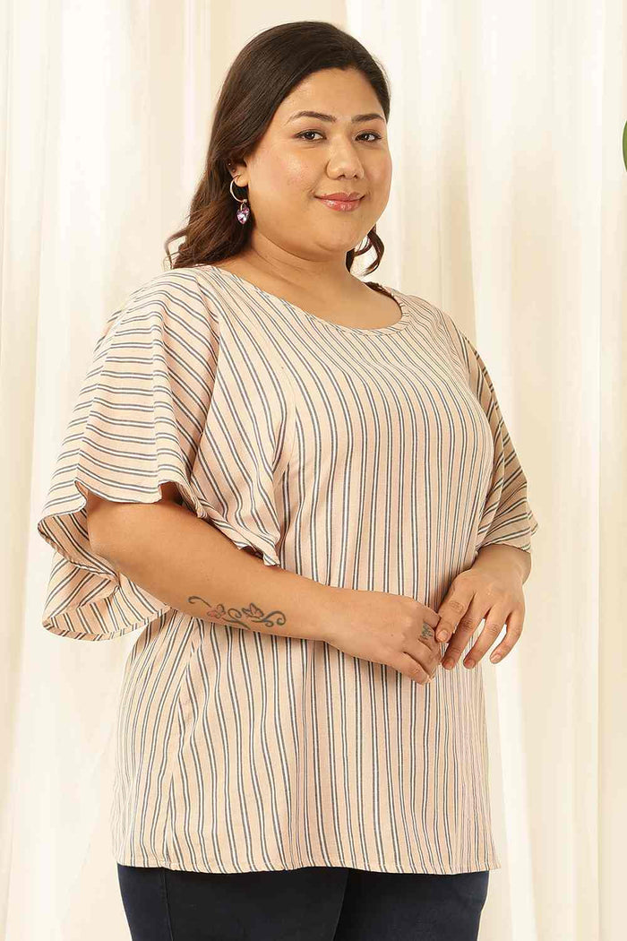 Plus Size Baby Pink Striped Cotton Flare Top
