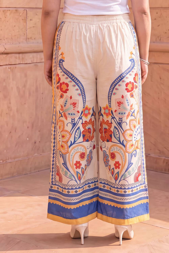 Plus Size Beige Ethnic Floral Print Cotton Kurta Coord Set