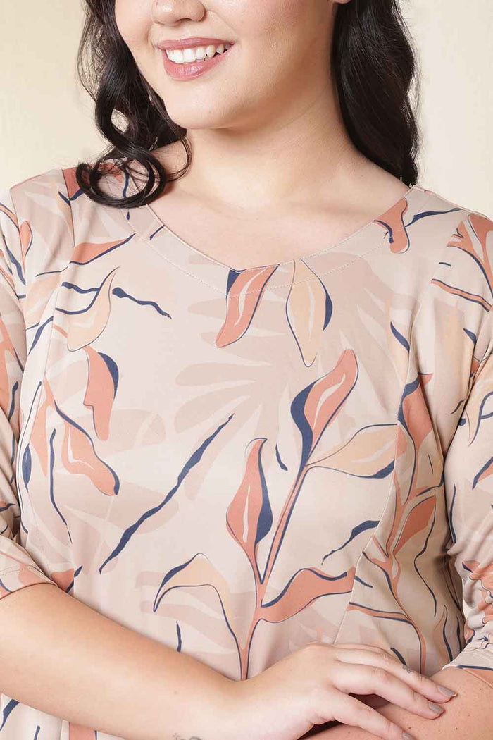 Plus Size Beige Floral Print A Line Dress