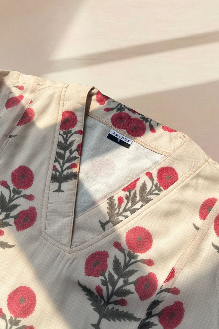 Plus Size Beige Floral Printed Cotton Midi Dress