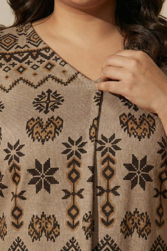 Plus Size Beige Printed SnugWeave™ Winter Top Coord Set