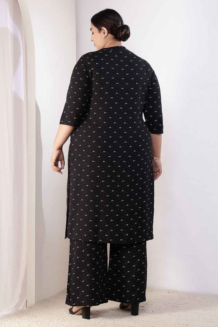Plus Size Black Anchor Print Rayon Kurta Coord Set