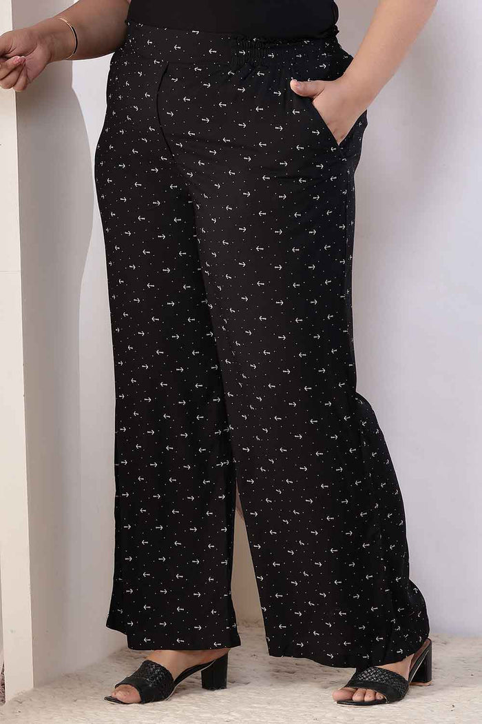 Plus Size Black Anchor Print Rayon Kurta Coord Set