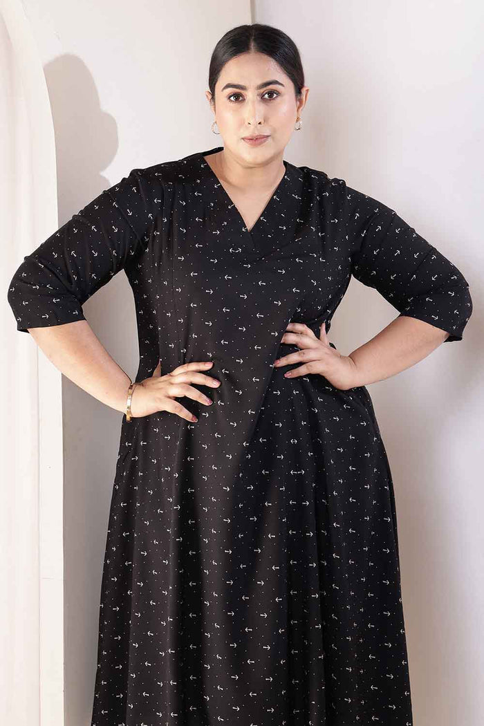 Plus Size Black Anchor Print Rayon Midi Dress
