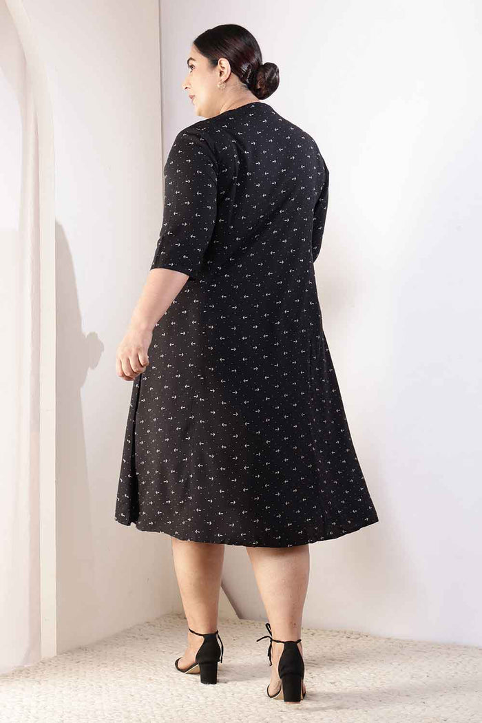 Plus Size Black Anchor Print Rayon Midi Dress