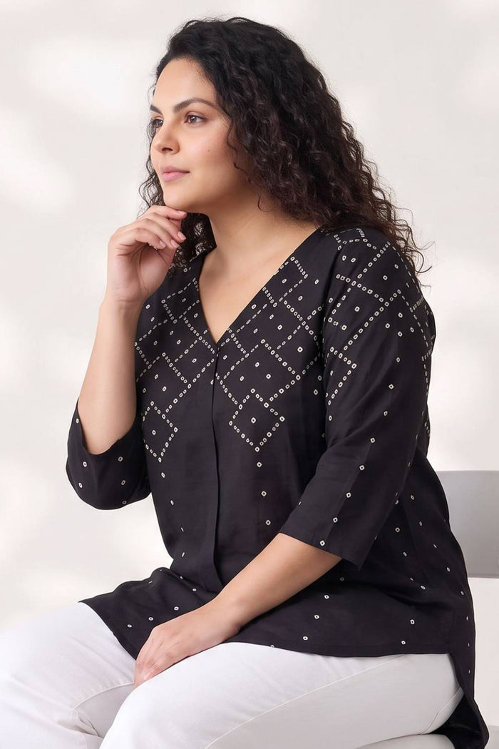 Plus Size Black Bandhej Print Top