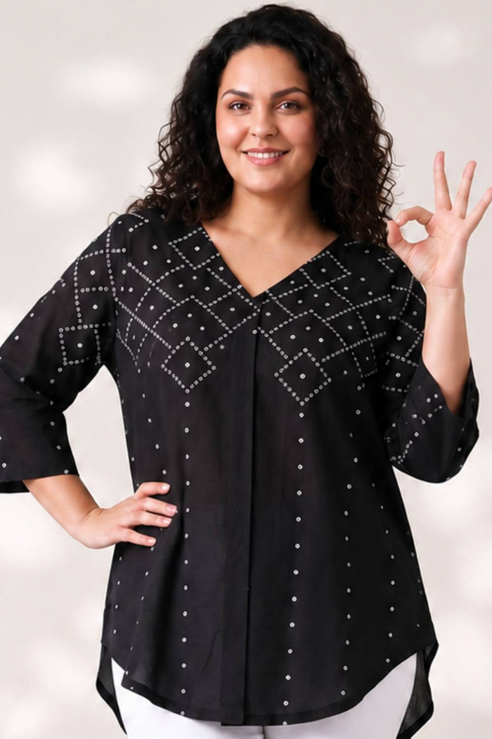 Plus Size Black Bandhej Print Top