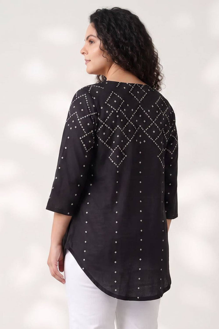 Plus Size Black Bandhej Print Top