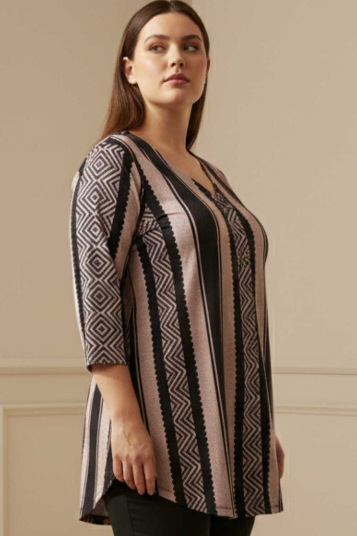 Plus Size Black Beige Stripe SnugWeave Winter Top