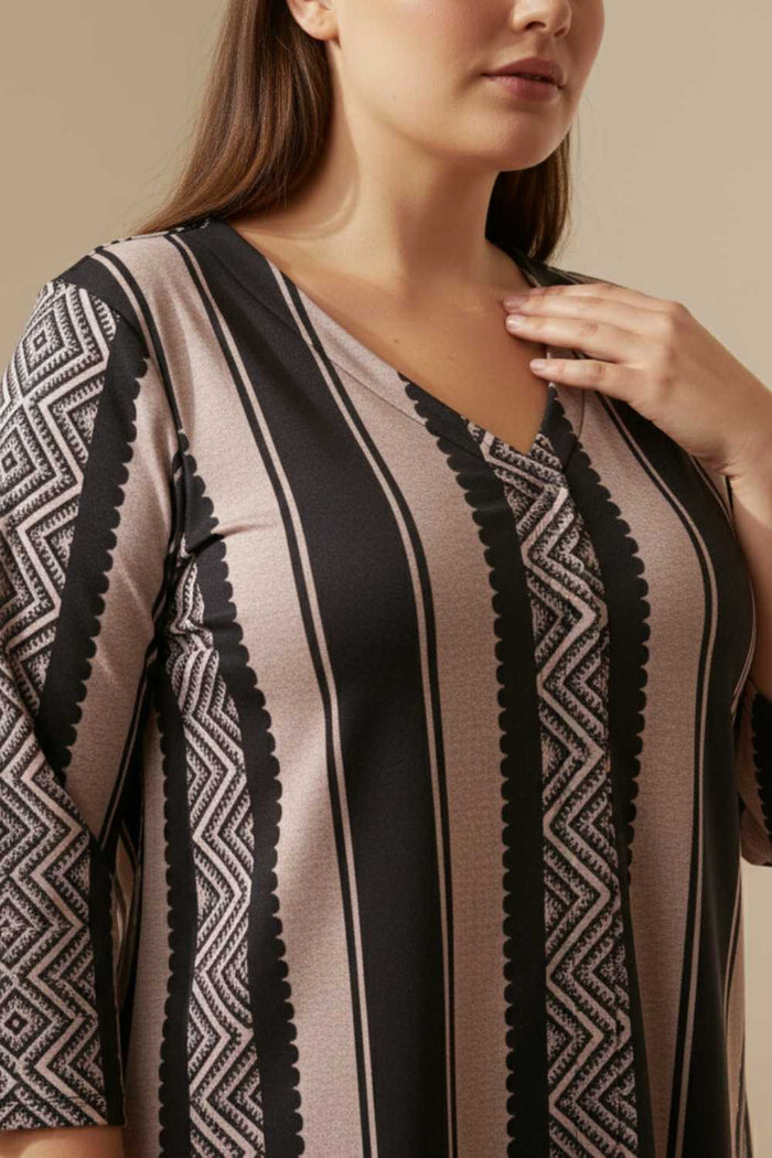 Plus Size Black Beige Stripe SnugWeave Winter Top