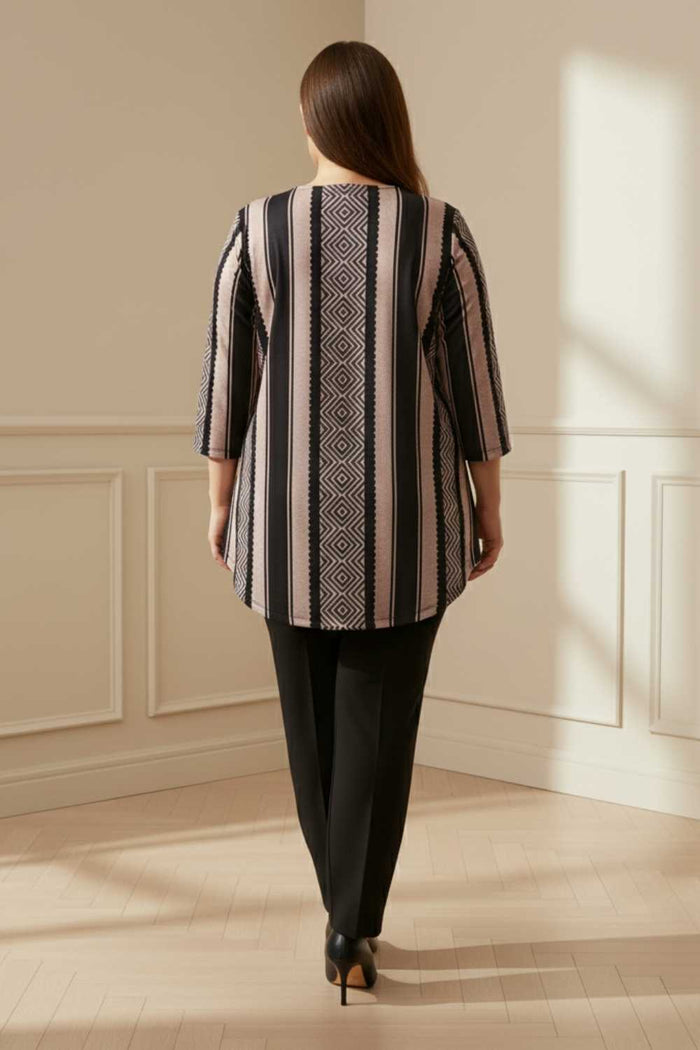 Plus Size Black Beige Stripe SnugWeave Winter Top