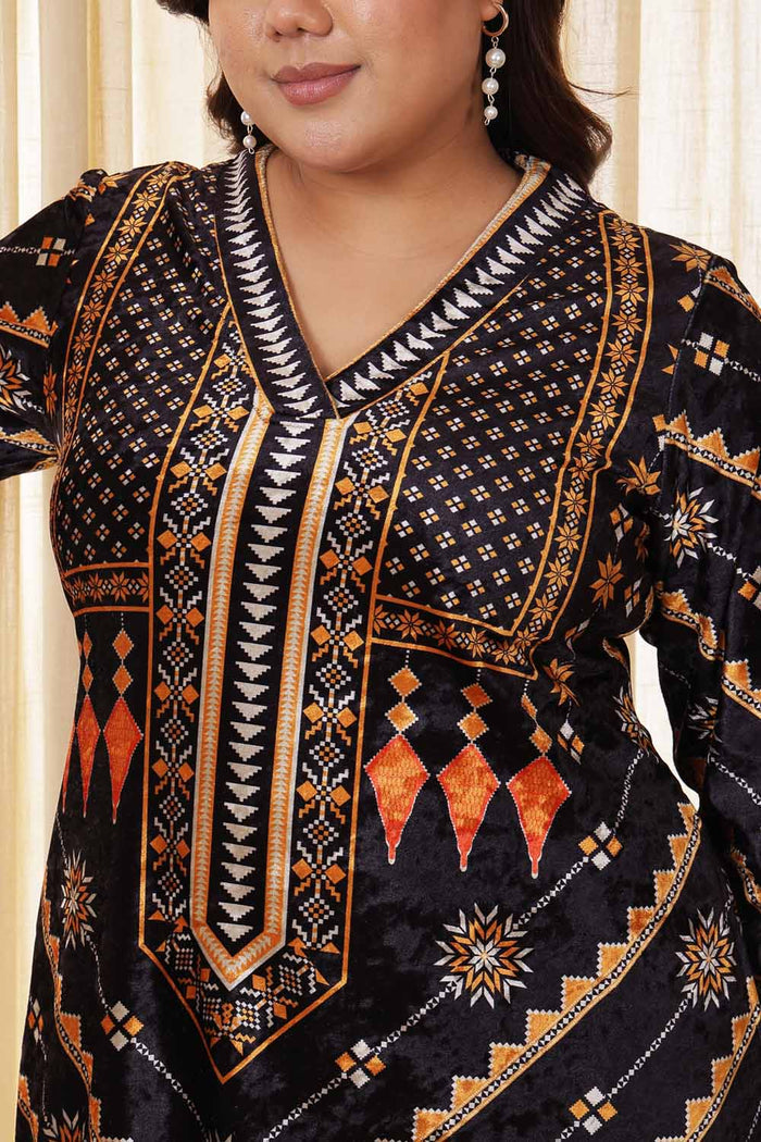 Plus Size Black Beige Velvet Kurta