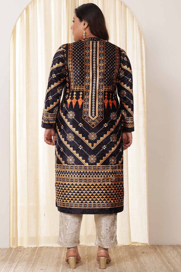 Plus Size Black Beige Velvet Kurta