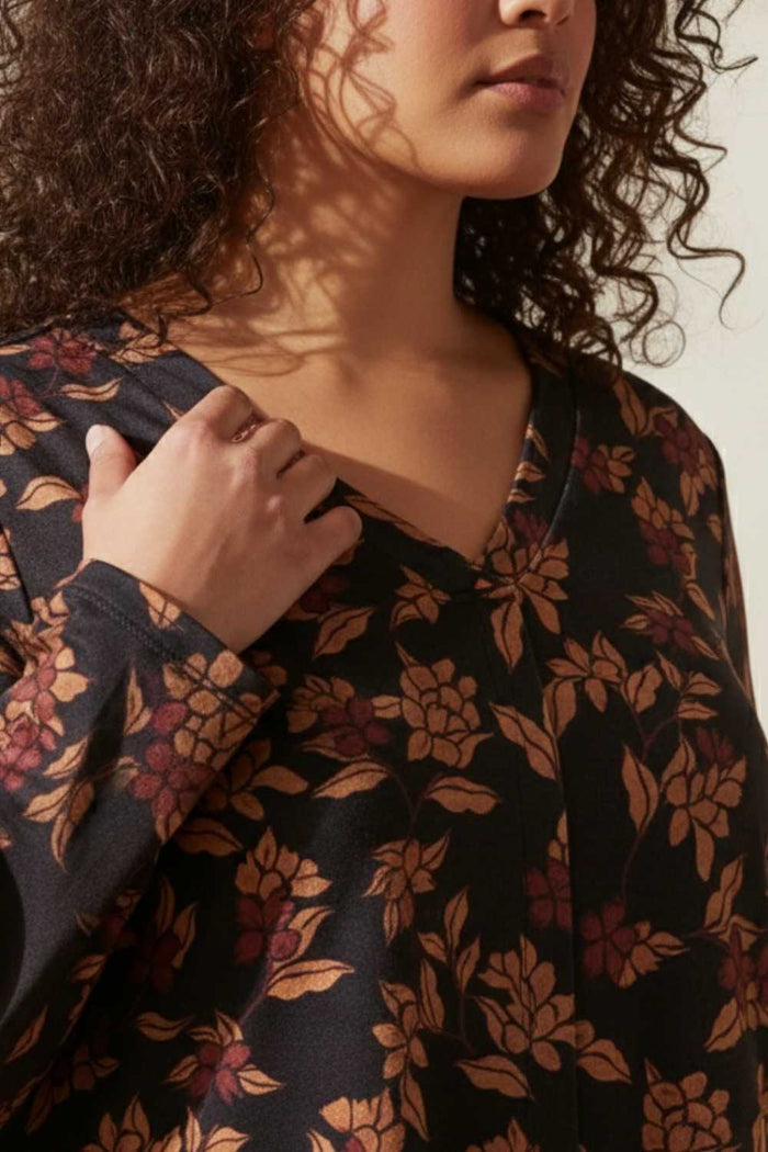 Plus Size Black Blossom V Neck SnugWeave Winter Top