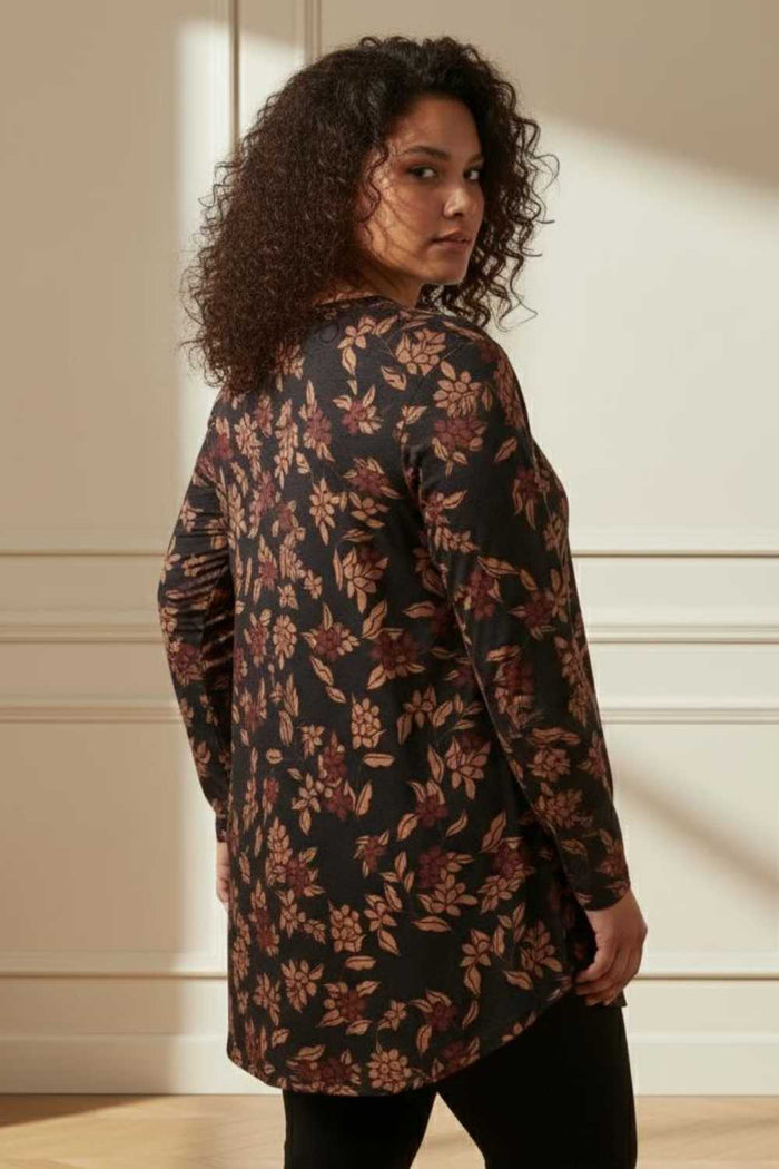 Plus Size Black Blossom V Neck SnugWeave Winter Top