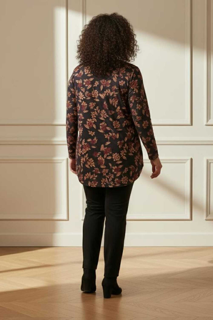 Plus Size Black Blossom V Neck SnugWeave Winter Top