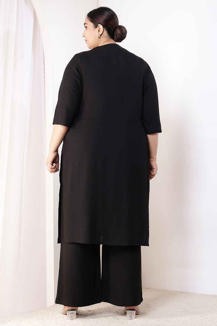 Plus Size Black Cotton Linen Kurta Coord Set