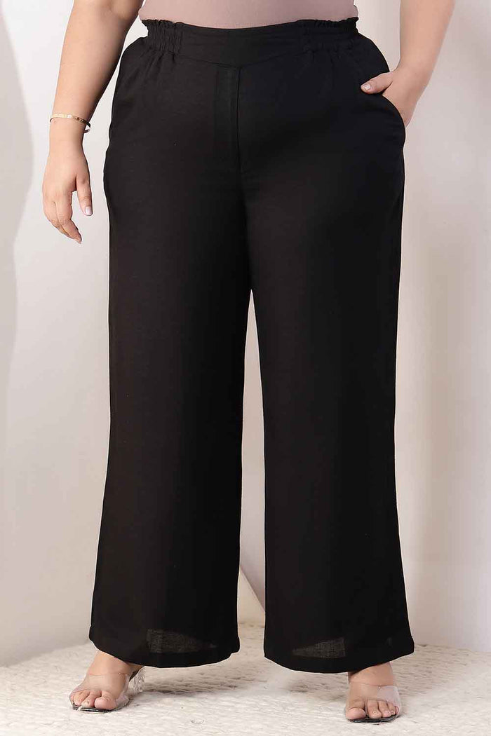 Plus Size Black Cotton Linen Shirt Coord Set