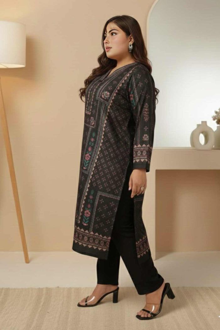 Plus Size Black Ethnic Panel SnugWeave™ Winter Kurta
