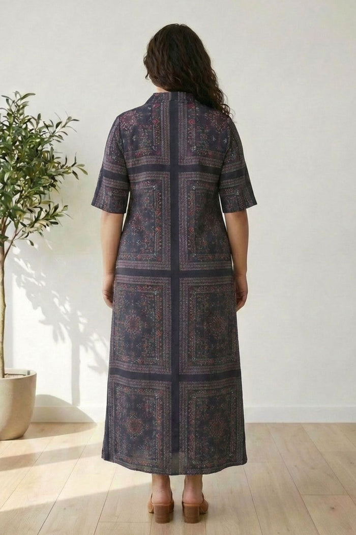 Plus Size Black Ethnic Scarf Side Slit Long Dress