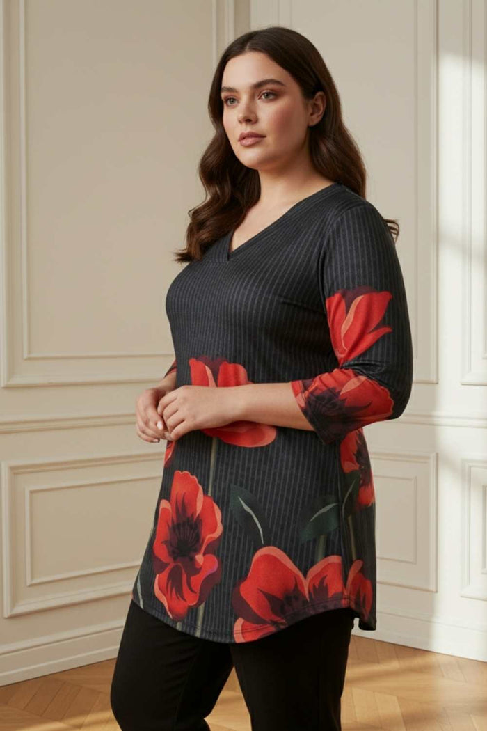 Plus Size Black Floral Borders SnugWeave Winter Top