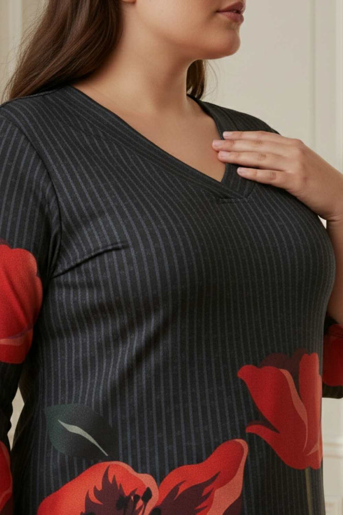 Plus Size Black Floral Borders SnugWeave Winter Top