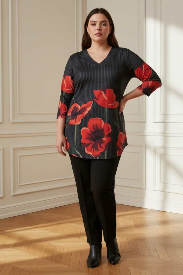 Plus Size Black Floral Borders SnugWeave Winter Top