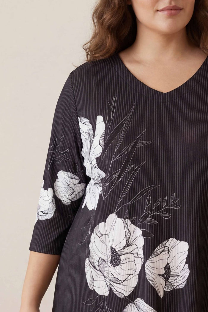 Plus Size Black Floral Print A-Line Dress