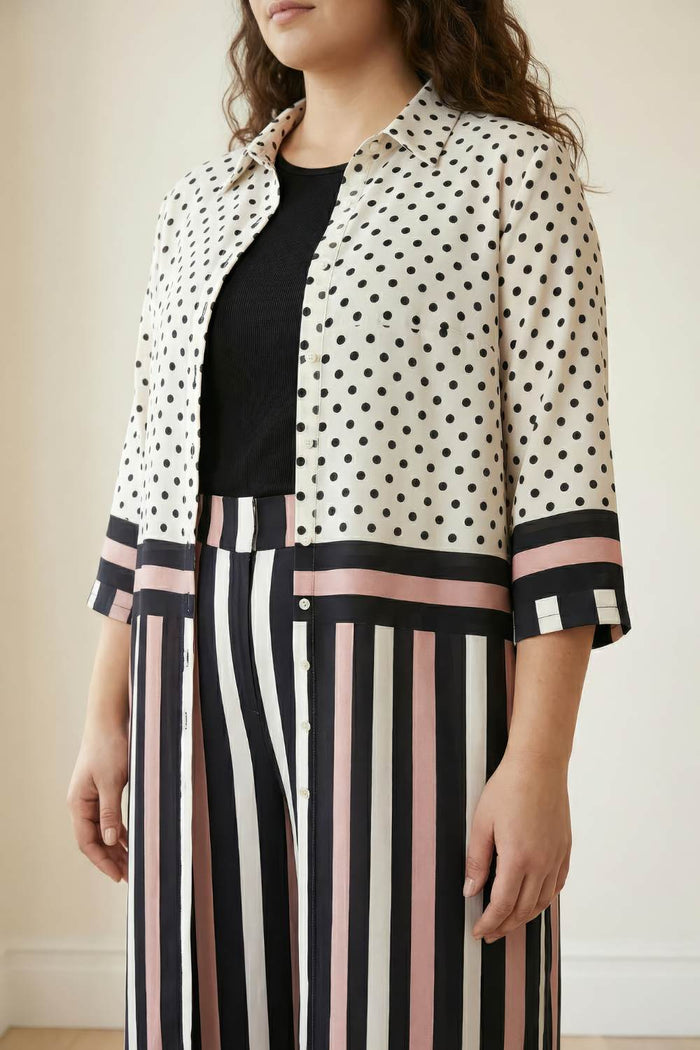 Plus Size Black Luxe Polka Stripes Coord Set
