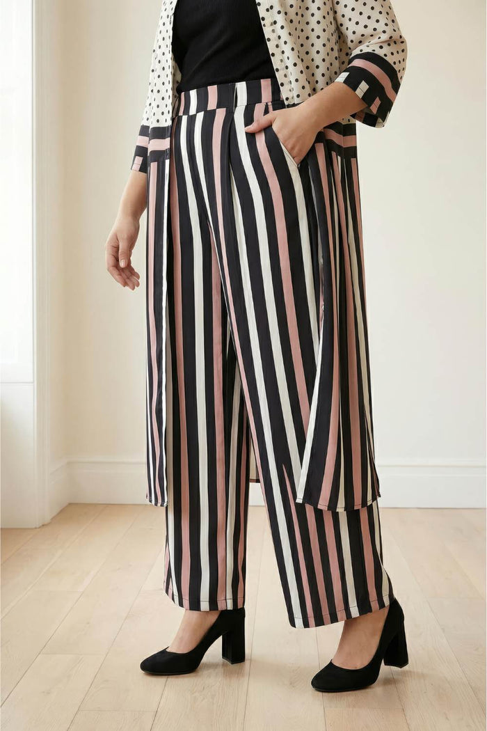 Plus Size Black Luxe Polka Stripes Coord Set
